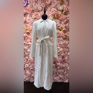 KHY BRAND NEW FAUX LEATHER White Long Belted Trench Dress